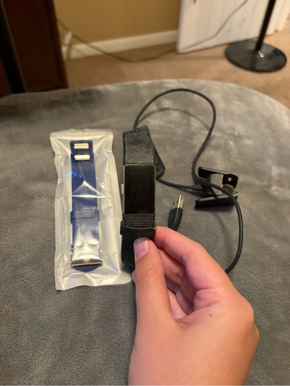 fitbit Black and Blue Fitness Tracker with Charger and Extra Band